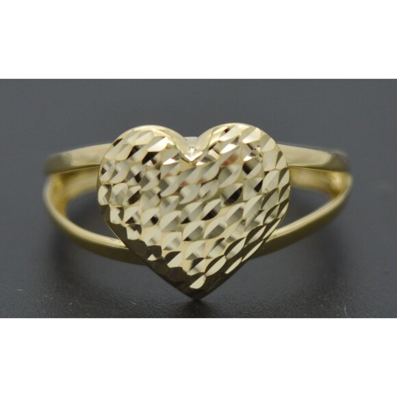 Real Solid 10K Yellow Gold Shiny Heart Charm Diamond Cut Ring 1.7gr All Sizes - Picture 1 of 6